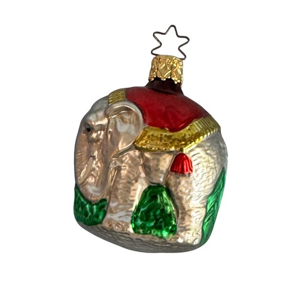 Vintage Inge-Glas Elephant Christmas Ornament Red Silver Handcrafted Germany 2 1 - Picture 4 of 5